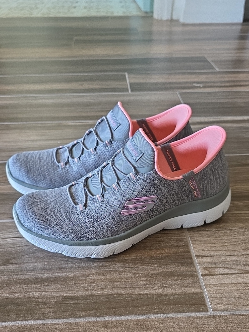 Skechers Gray Slip-On Sneakers with Pink Lining